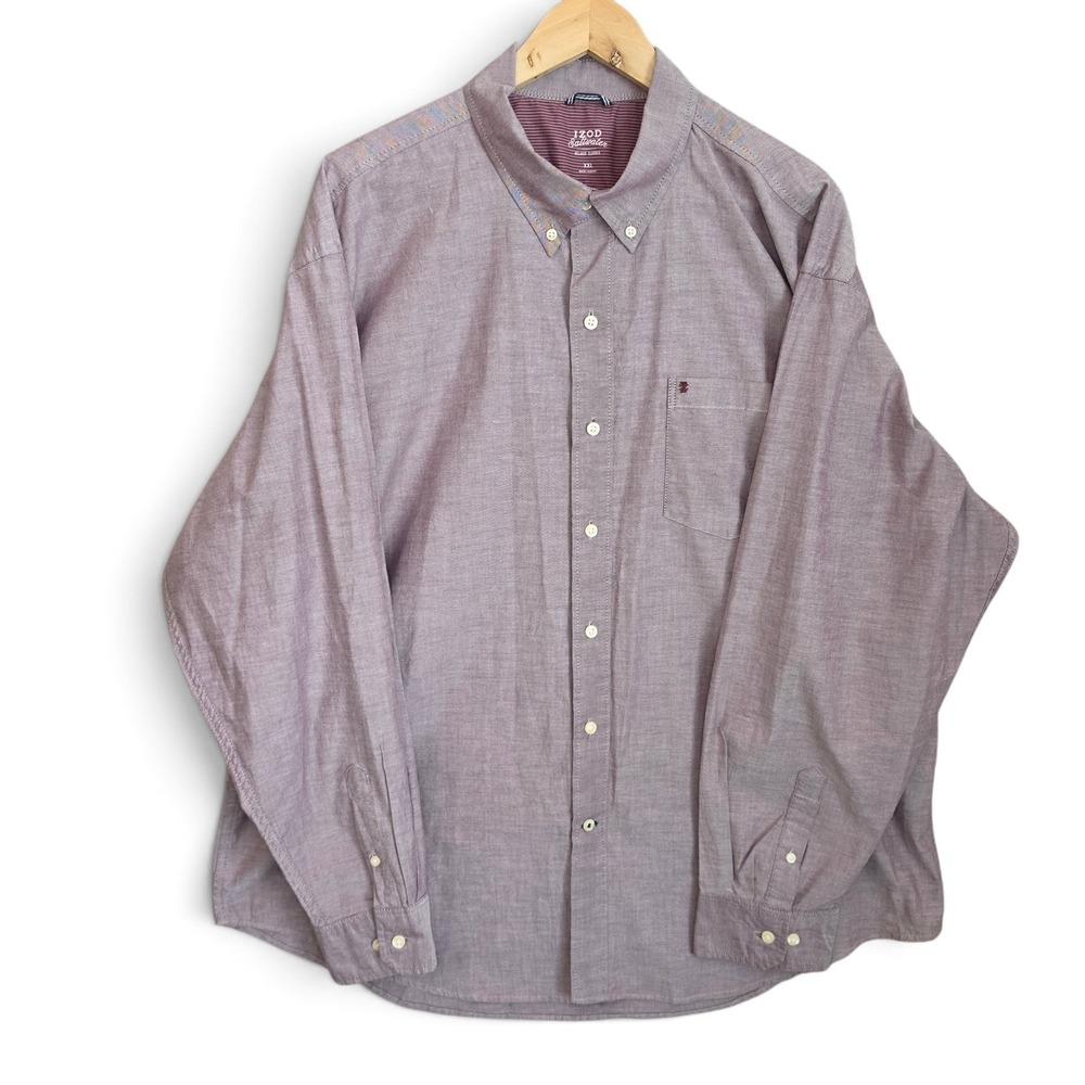 Izod Saltwater Shirt Mens XXL 2XL Mauve Button Down Relaxed Classic Long Sleeve